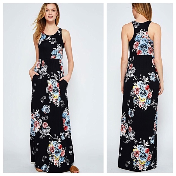 Black Floral Maxi Dress - Picture 2 of 3